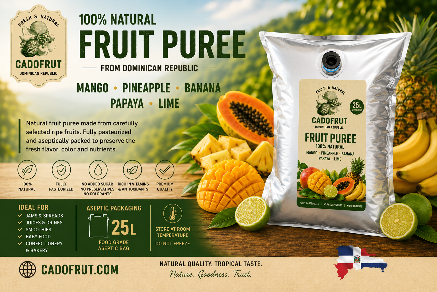 Fresh fruit processing - fully ripened peak-mature fruits with flash-freezing technology for premium quality